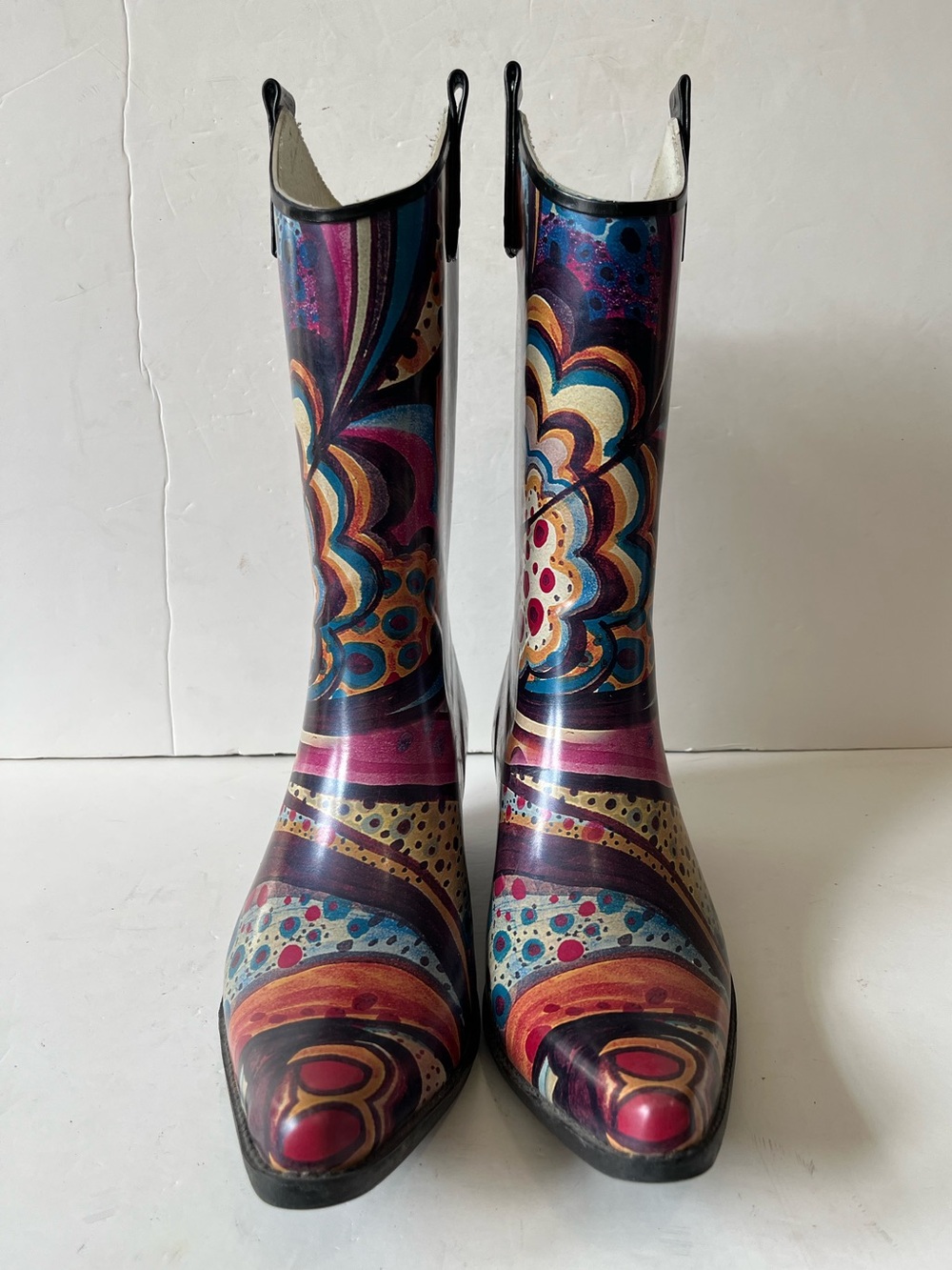 Nomad yippy abstract Multicolor Patterned Western rubber Rain Boots size 10 - Picture 3 of 10